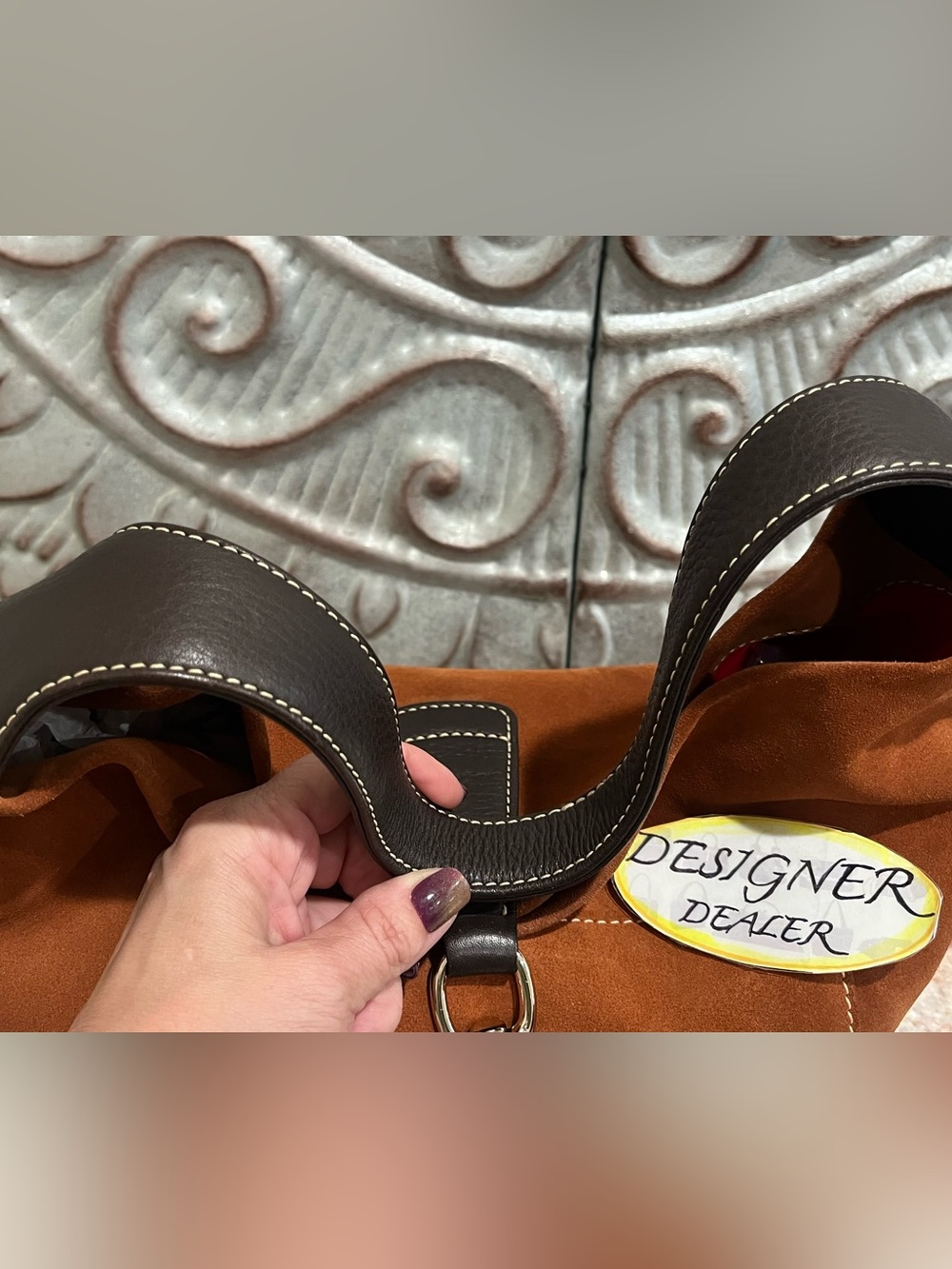 Authentic Dooney & BOURKE Suede Leather Lock Hobo Shoulder Bag Browns - Picture 9 of 12